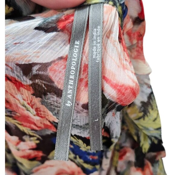 Anthropologie The Marais Printed Chiffon Maxi Dress Floral Sheer Overlay L - Picture 11 of 15